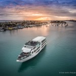 Sailing out of Newport Harbor, drone photo